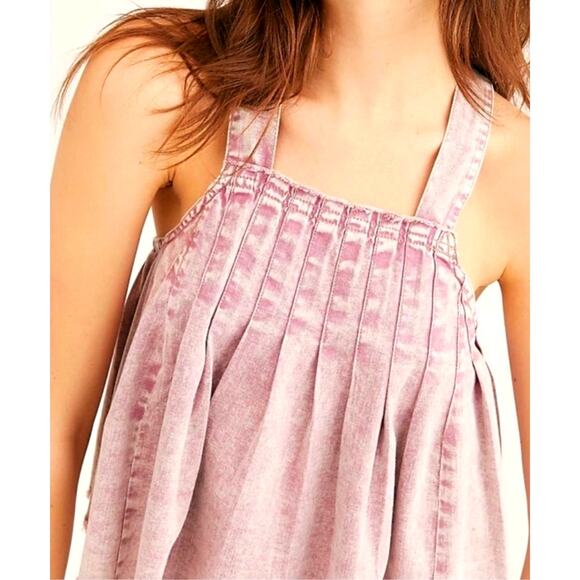 Free People Marina Denim Babydoll Crop Top Distressed Purple XL - Picture 2 of 15